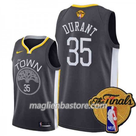 Maglia Golden State Warriors Kevin Durant 35 Black Town 2018 NBA Finals Patch Nike Swingman - Uomo